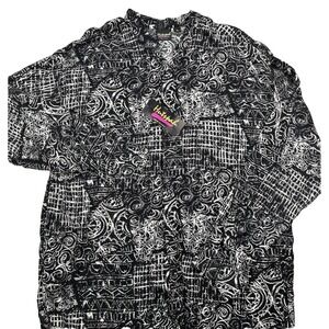 Vintage NWT Hutspah Button Up Shirt Mens XL Black White Geometric USA LongSleeve